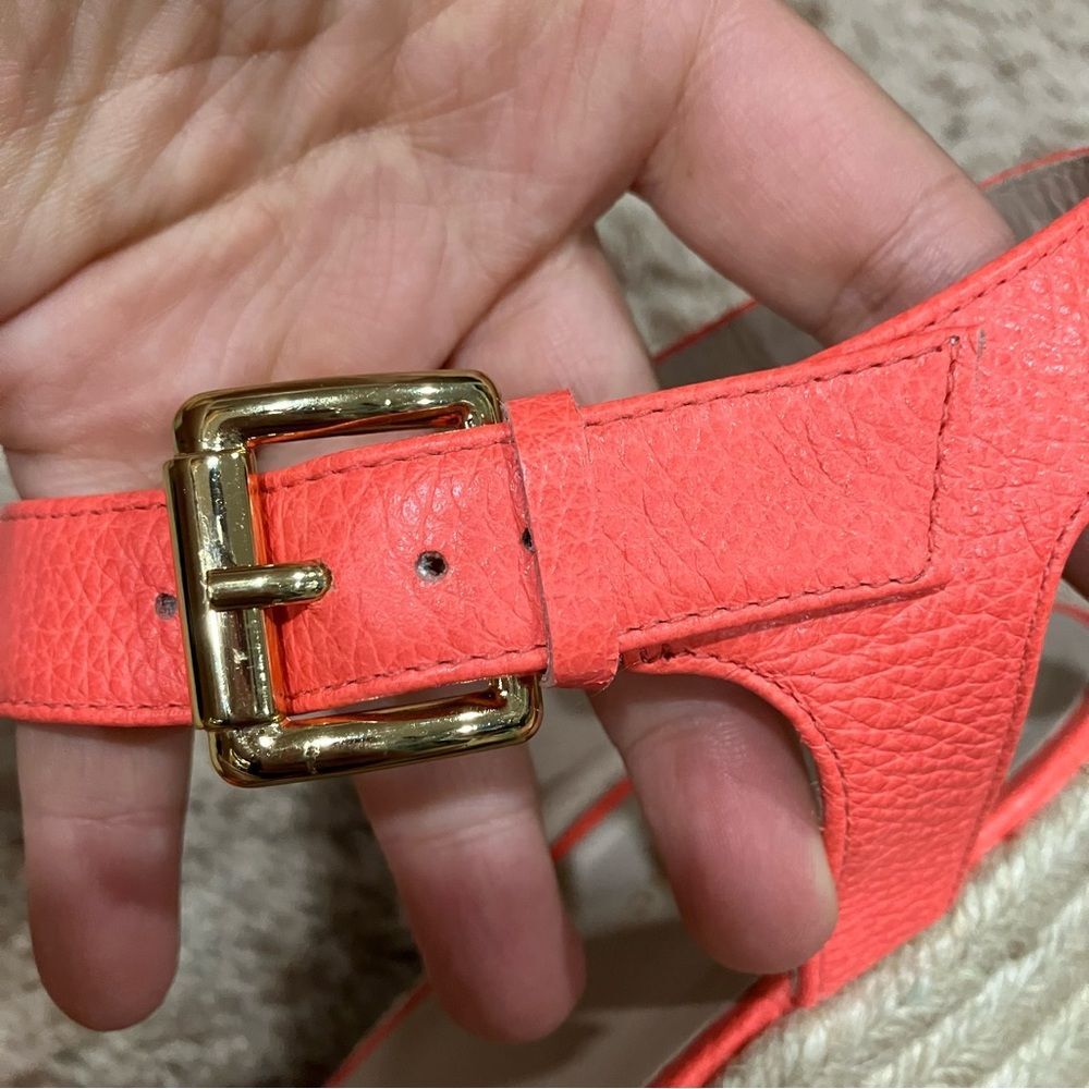 Kate Spade New York Tarin Pop Coral Tumbled Leather Espadrille Wedge Sandals 10 - Picture 8 of 16